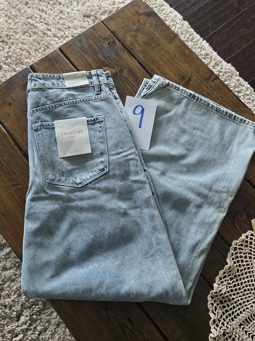 Light Wash Distressed Women's Wide Leg Jeans - Picture 2 of 5